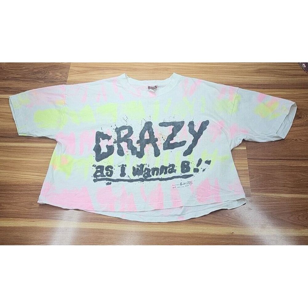 Vintage Signal Mega Tee Cropped Tie Dye Shirt Women's Neon Pink Yellow Crazy 90s